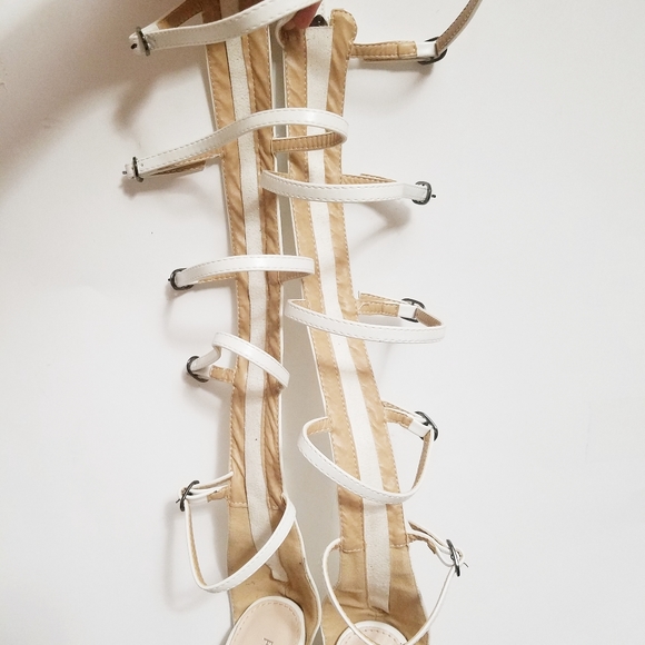 PUBLIC DESIRE Sabina Knee Strappy White Heel 7 - Picture 4 of 10